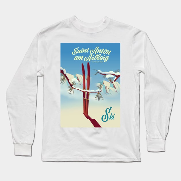 Saint Anton am Arlberg vintage style Ski poster Long Sleeve T-Shirt by nickemporium1